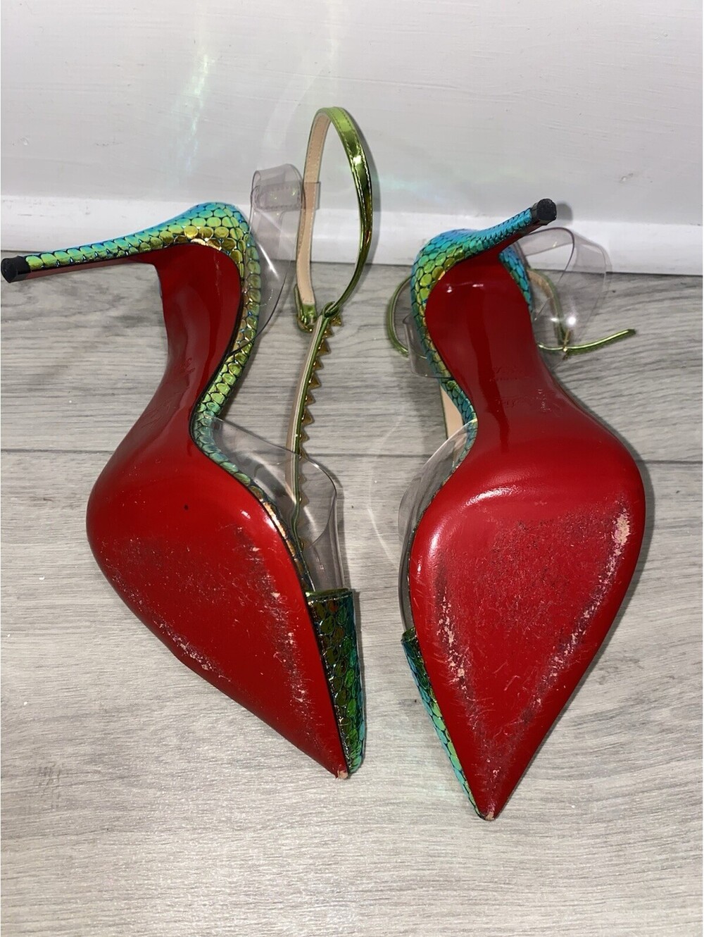 Christian Louboutin Nosy Spikes Holographic Animal Print heels T -Strap EU35.5 - Picture 5 of 9